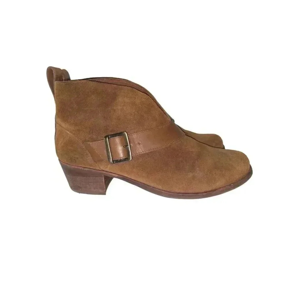 Ugg Women's Wright Belted Brown Suede Leather Ankle Boots Bootie US 8 EU 39